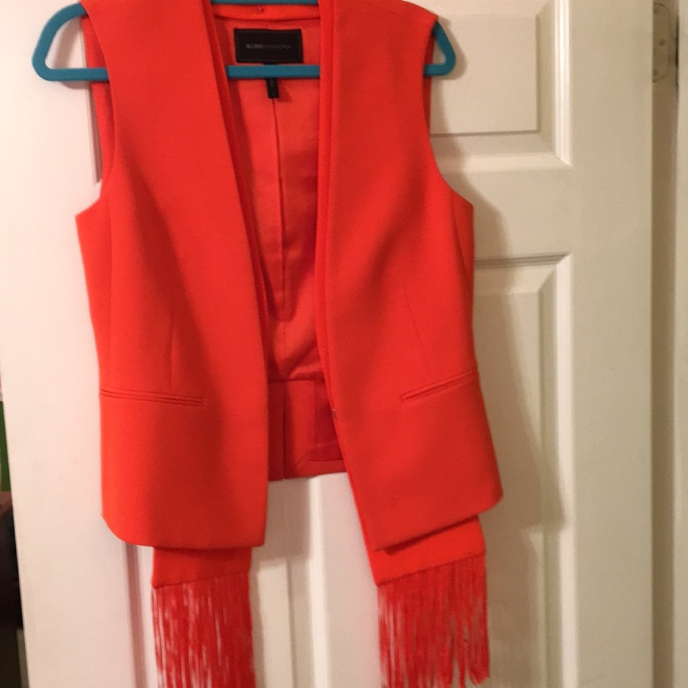 BCBG vest with detachable fringed scarf